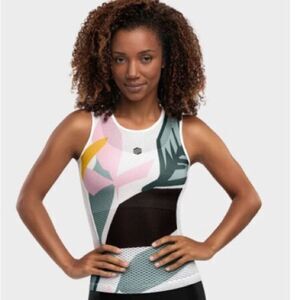 Siroko Amazonas cycling sleeveless base layer multi color netted EUC orange gree